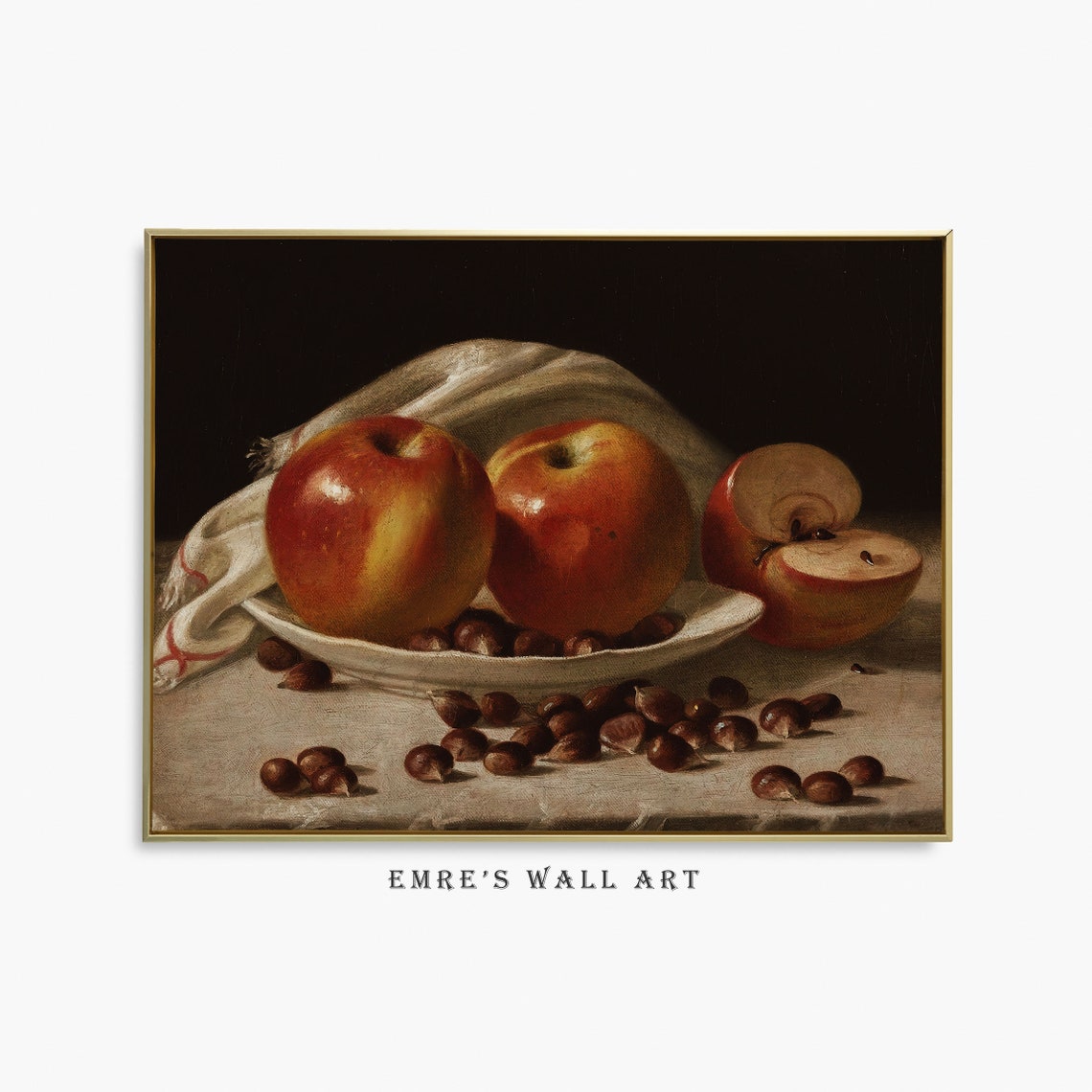 Apples and Chestnuts Still Life Plate Vintage Kitchen Poster