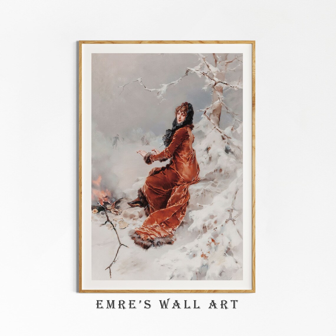 Vintage Woman Oil Painting Winter Art Print - Image 4