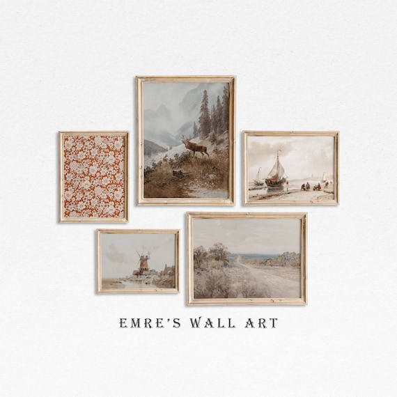 Rustic Five Piece Gallery Wall Set Vintage Landscape Art Poster