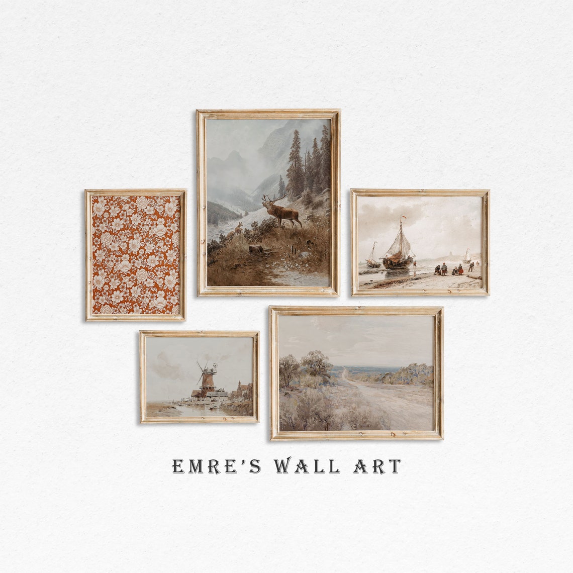 Landscape Wall Art Set Vintage Muted Country Prints Vintage Farmhouse Print Set Vintage Nautical Painting Antique Oil Painting Prints