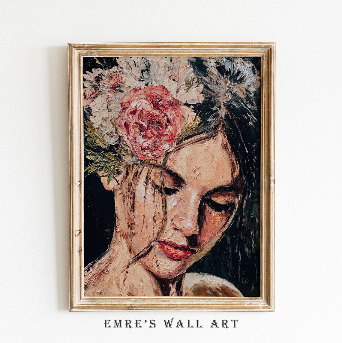 Vintage Woman With Flowers Art Print, Moody Portrait - Image 2
