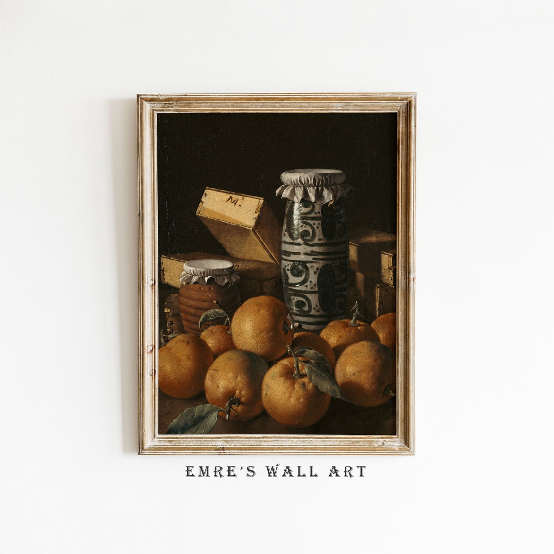 Moody Orange Still Life With Pottery Jars Vintage Fruit Poster - Image 4