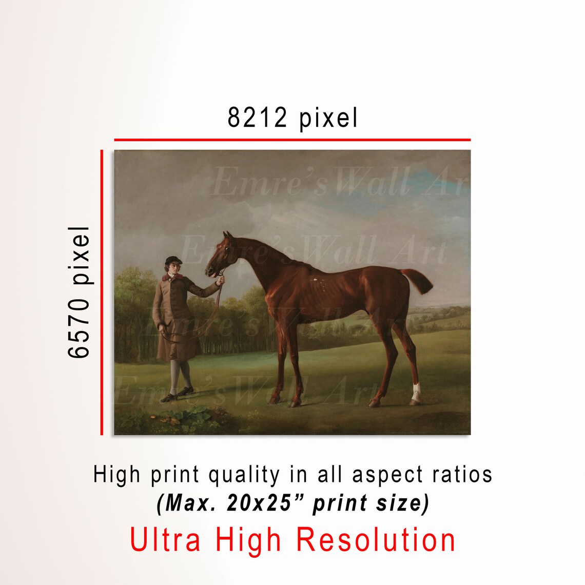 Bay Horse Held by Groom Vintage Equestrian Oil Painting Poster - Image 3