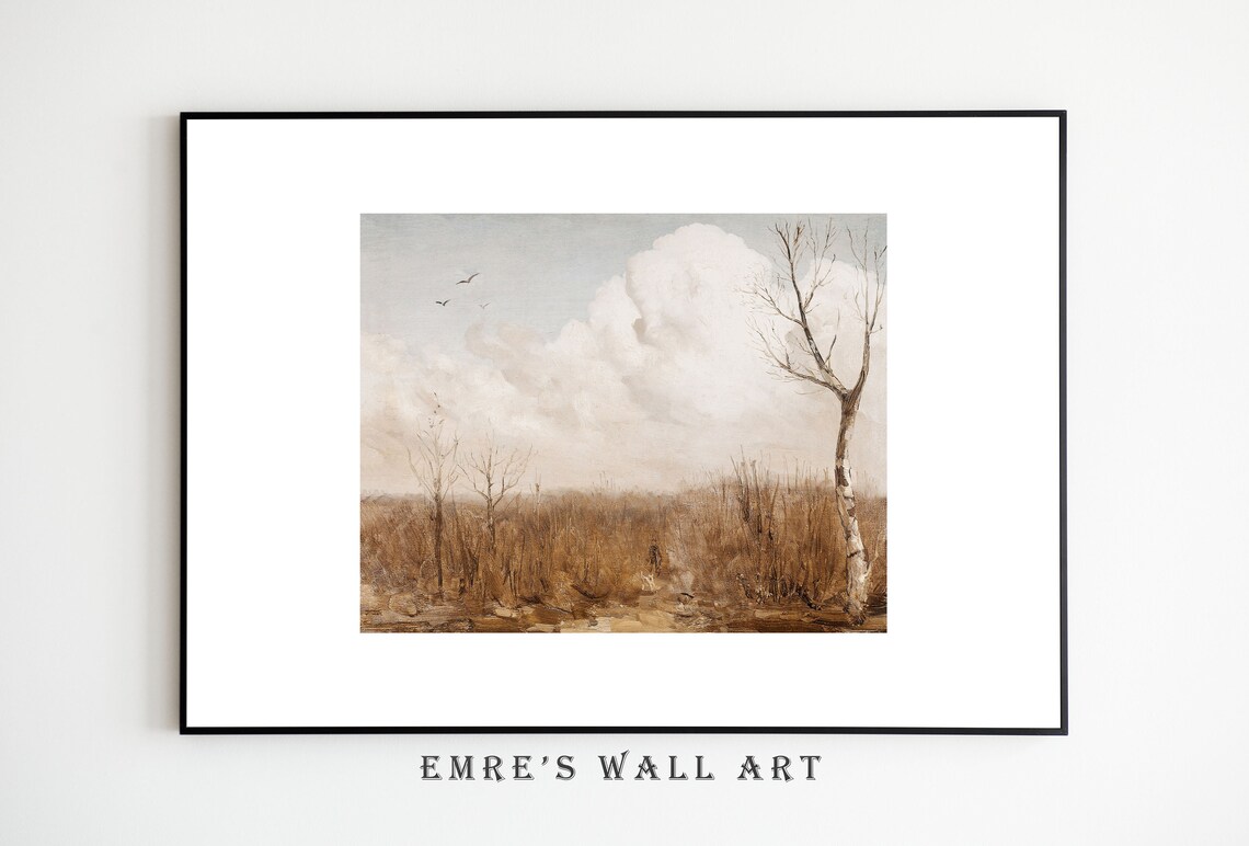 Autumn Birch Field Moody Fall Landscape Vintage Oil Painting Poster - Image 2