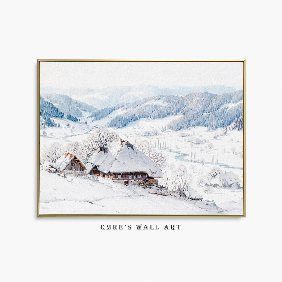 Cottagecore Winter Landscape, Vintage Art Print