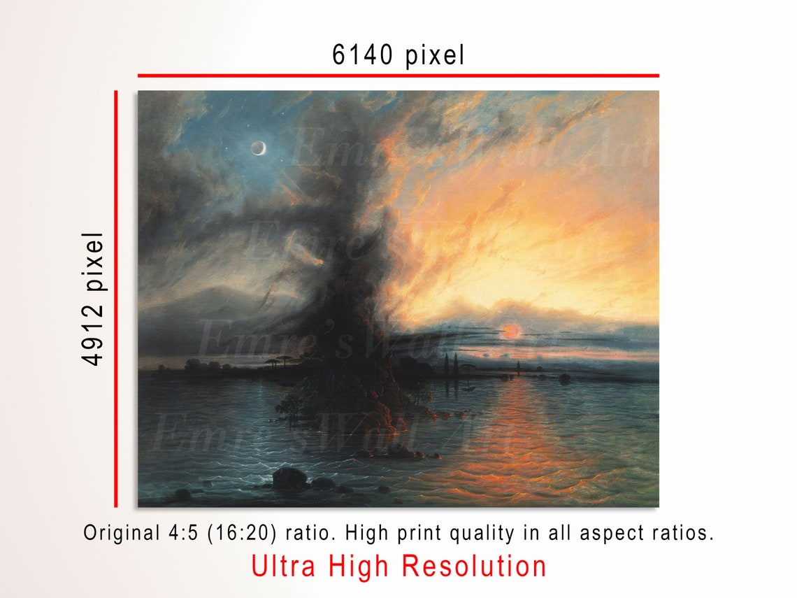 Dramatic Sunset Over Water with Crescent Moon Stormy Seascape Poster - Image 3