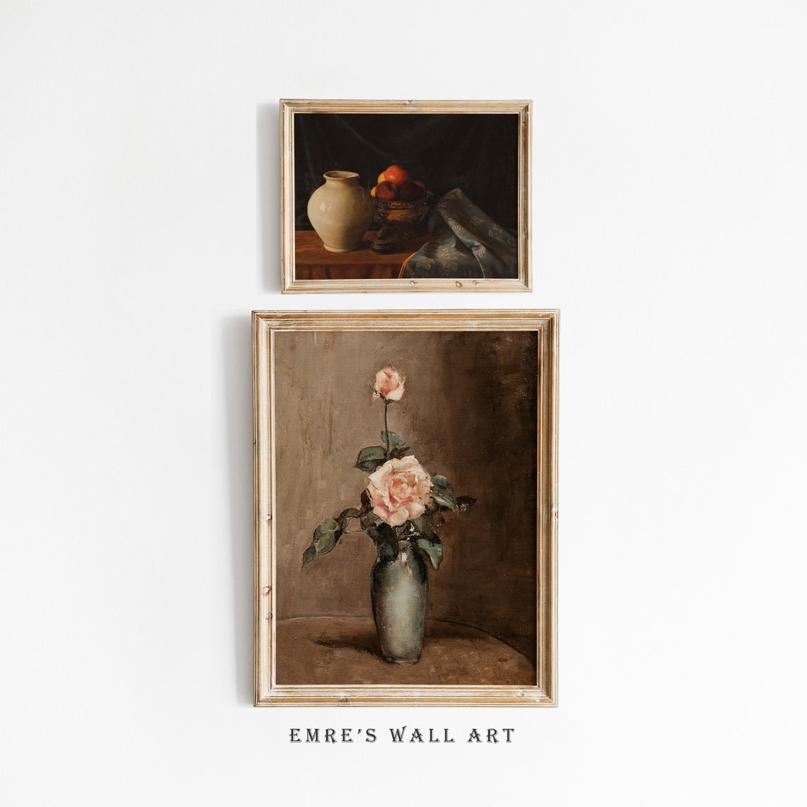 Moody Roses And Fruit Still Life Vintage Kitchen Painting Poster