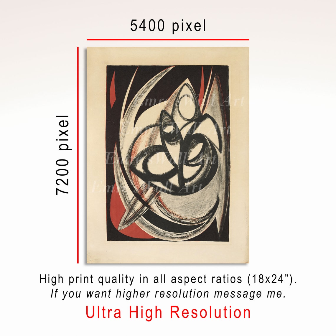 Black Red Cream Swirl Abstract Mid Century Modern Art Poster - Image 3