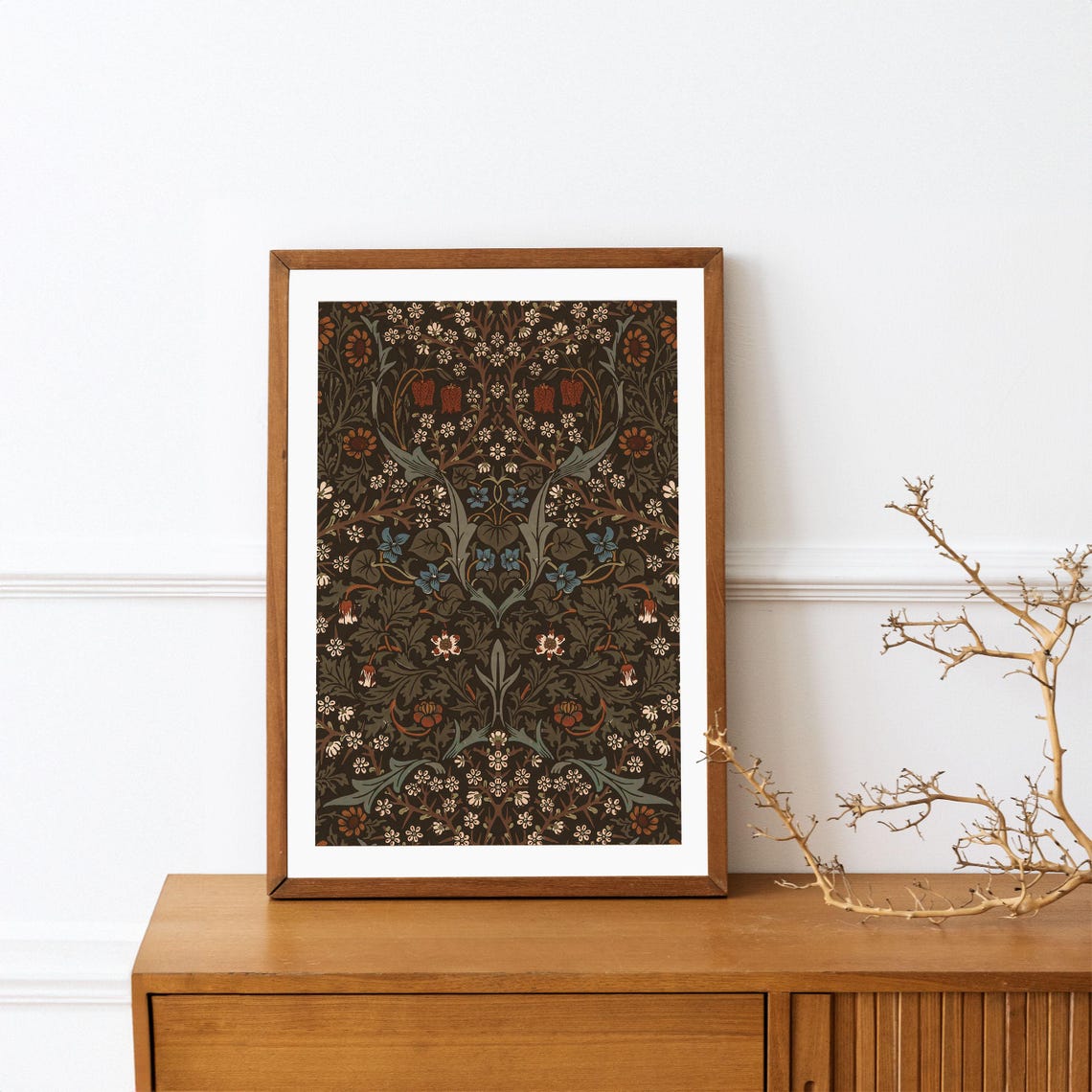 Dark Vintage Floral Botanical Pattern Arts and Crafts Poster - Image 4