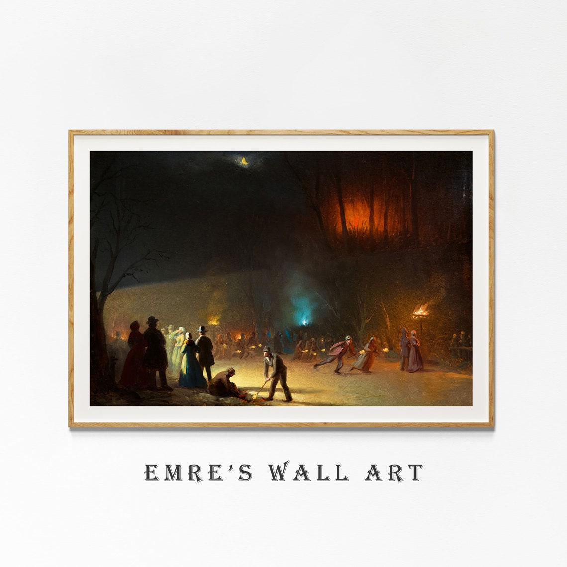 Torchlit Night Skating Party Winter Moonlight Vintage Painting Poster - Image 4