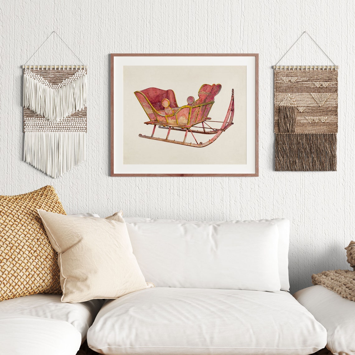 Vintage Red Horse Drawn Sleigh Rustic Christmas Winter Poster - Image 2