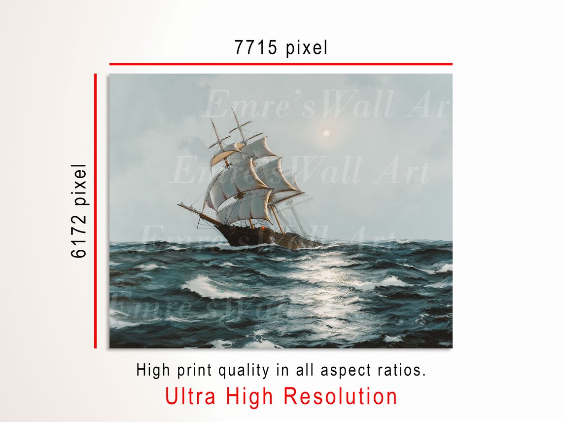 Tall Ship at Sea Oil Painting Vintage Sailing Vessel Ocean Poster - Image 3