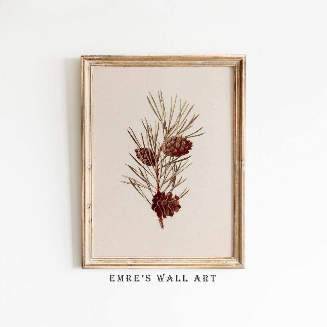 Country Christmas Pine Cone and Pine Branch Print