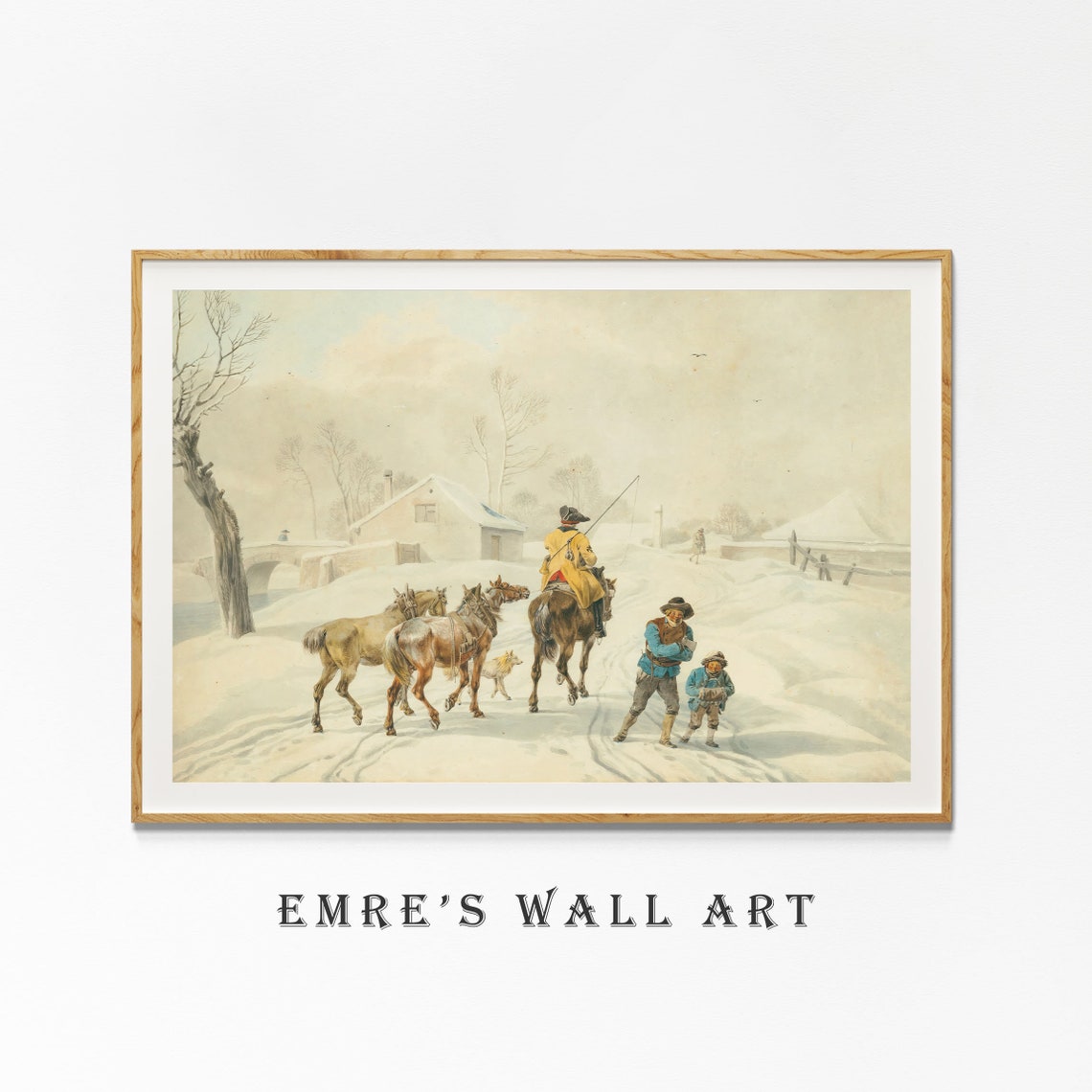 Vintage Winter Landscape Painting Horses In Snow Country Scene Poster - Image 4