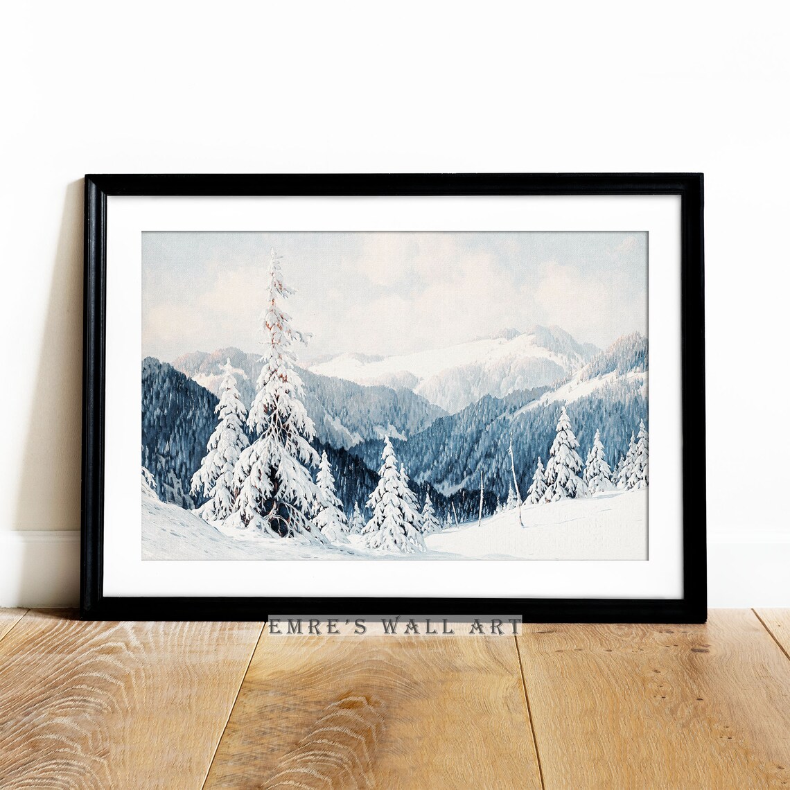 Snowy Mountain Pines Blue Winter Landscape Vintage Oil Painting Poster - Image 2