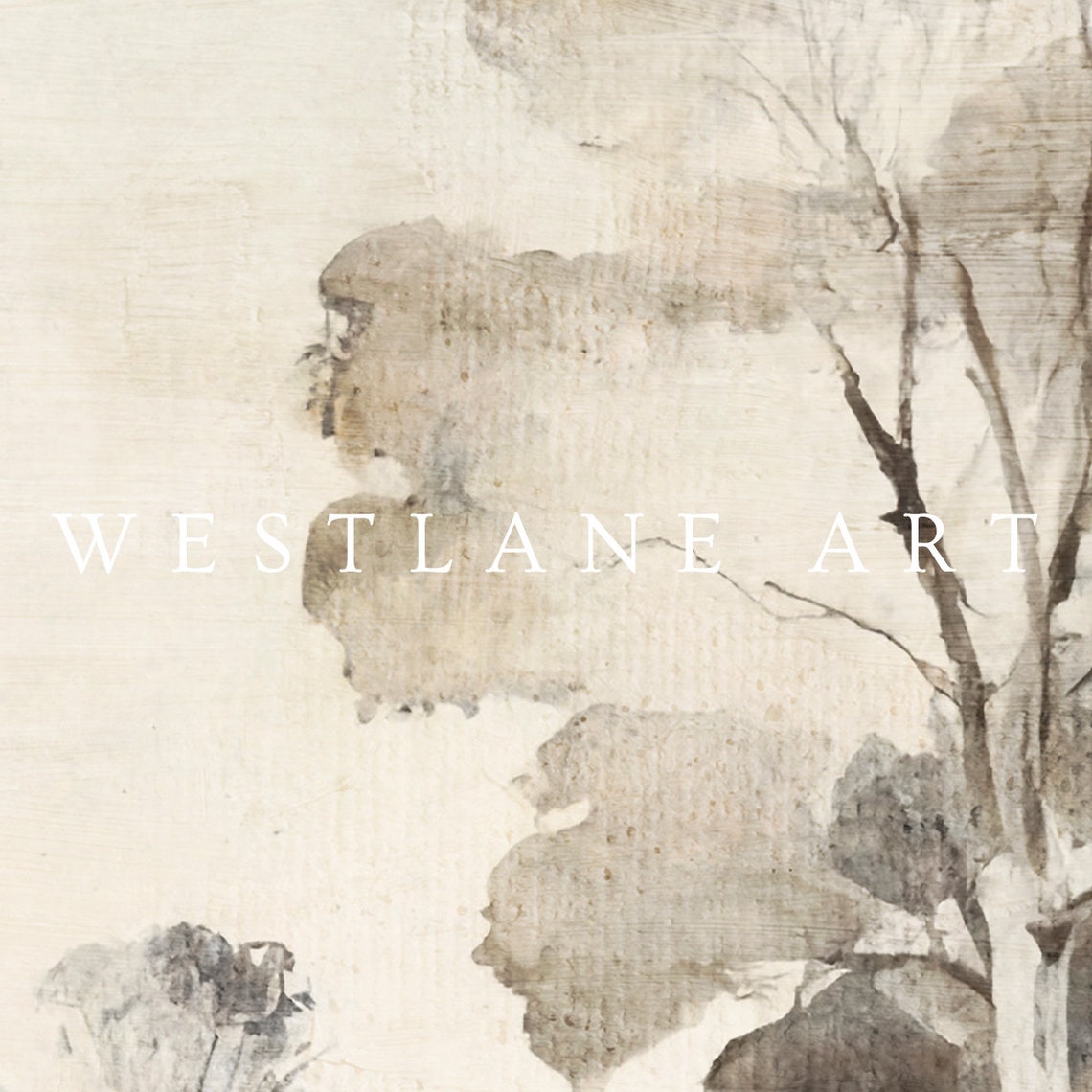 Soft Muted Watercolor Forest Landscape Neutral Painting Wall Art - Image 3