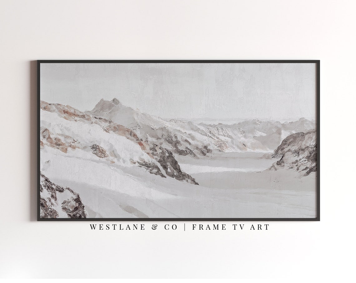 Snowy Mountain Range Winter Landscape Neutral Vintage Wall Art