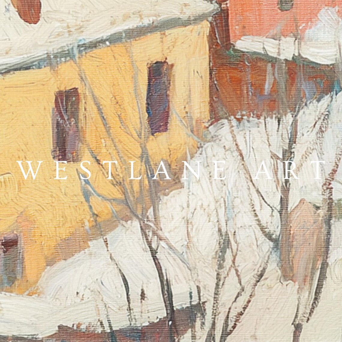 Colorful Winter Village Rooftops Painting Snowy Town Scene Art Print - Image 2