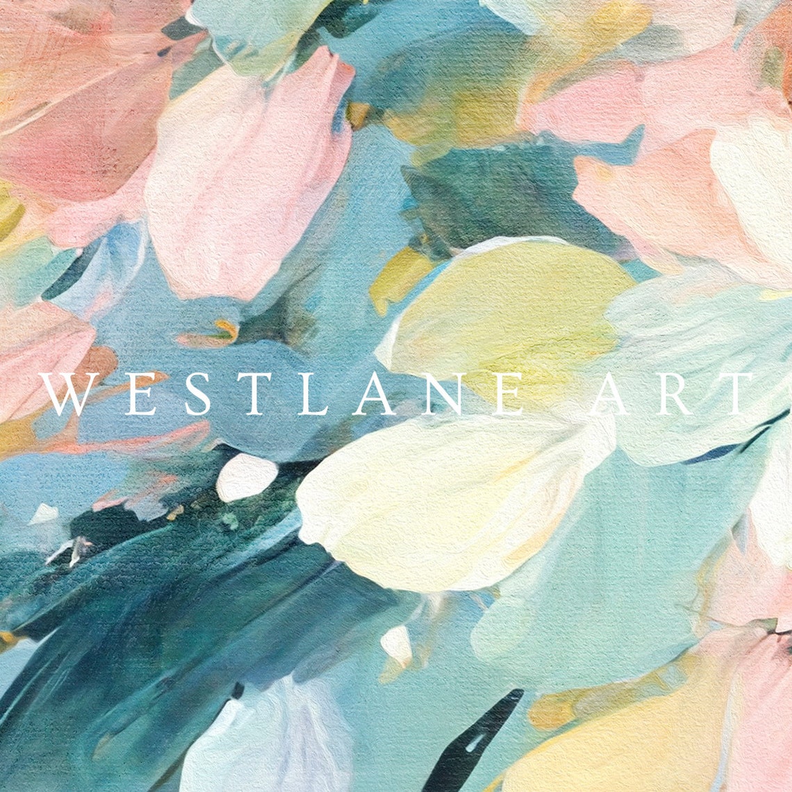 Pastel Abstract Spring Floral Pink Yellow Blue Painting Wall Art - Image 2