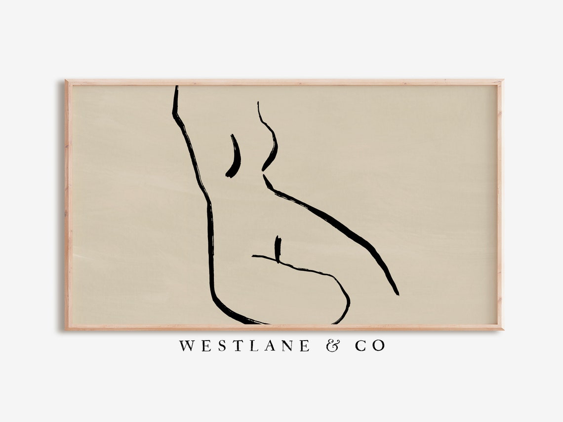 Single Line Female Figure Sketch Modern Minimalist Neutral Wall Art