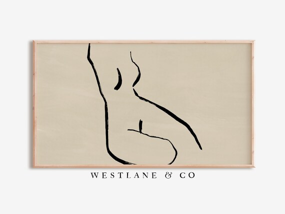 Single Line Female Figure Sketch Modern Minimalist Neutral Wall Art