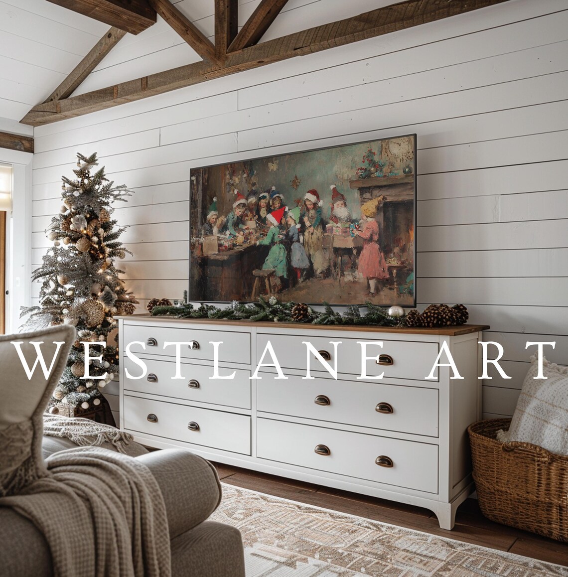 Santa Workshop Busy Elves Christmas Eve Vintage Painting Art Poster - Image 2