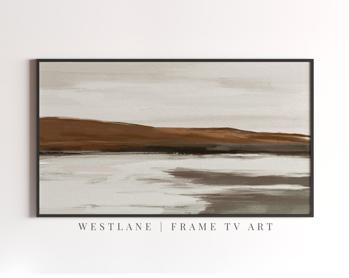 Minimal Neutral Landscape Brown Ridge Calm Water Modern Print