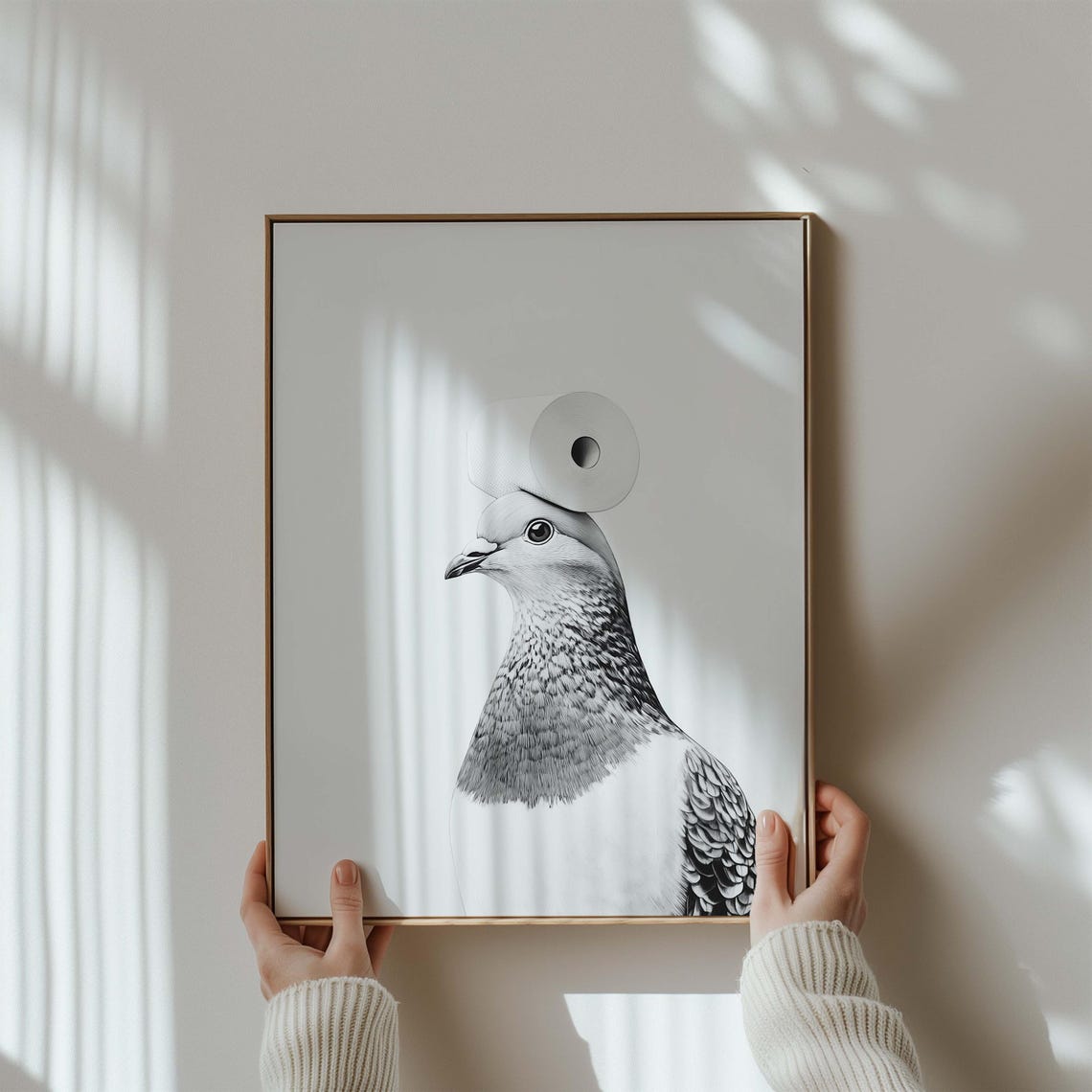Pigeon Balancing Toilet Paper Roll On Head Funny Bird Poster - Image 3