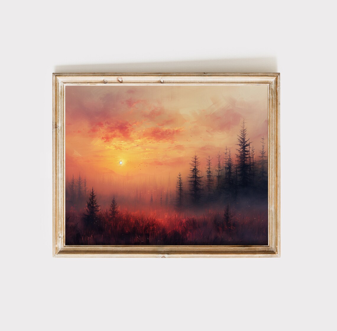 Forest Wallpaper Sunset Forest Painting Art Print