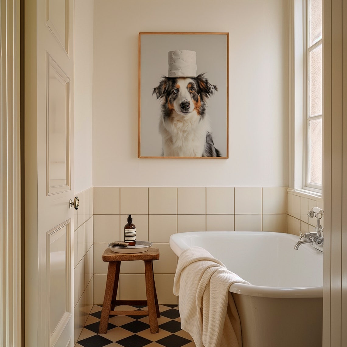 Australian Shepherd Toilet Paper Roll Hat Funny Colorful Dog Poster - Image 3