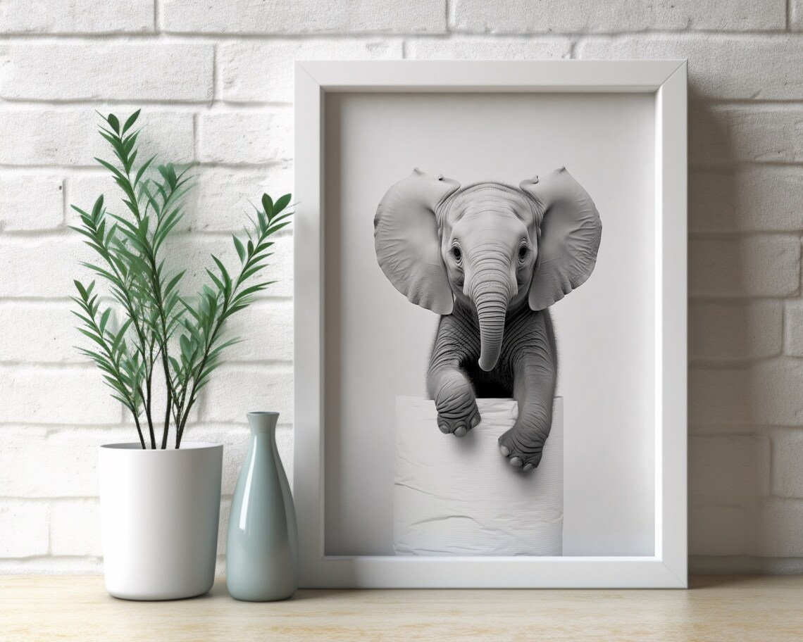Elephant Animal Bathroom Art Print, Black And White - Image 3
