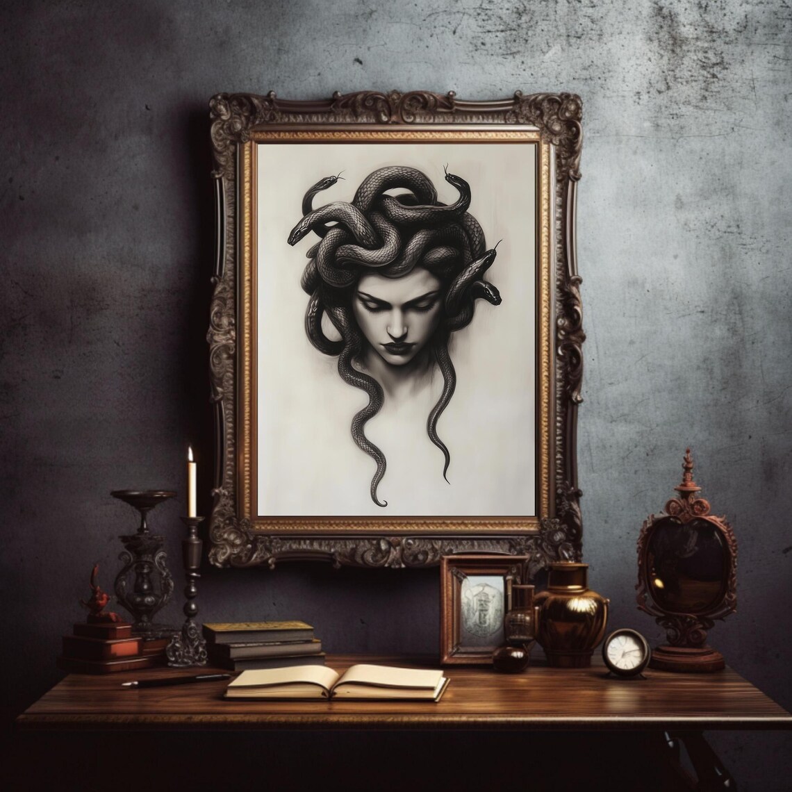 Medusa Portrait Print, Vintage Gothic Mythology - Image 2