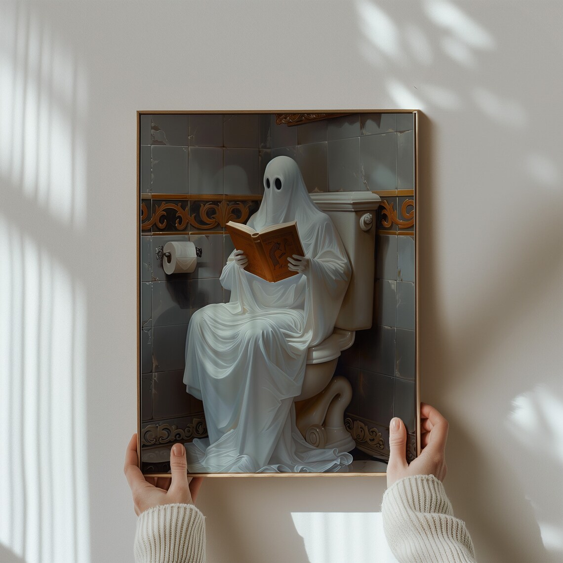 Funny Ghost Reading Book On Toilet Whimsigoth Bathroom Poster - Image 3