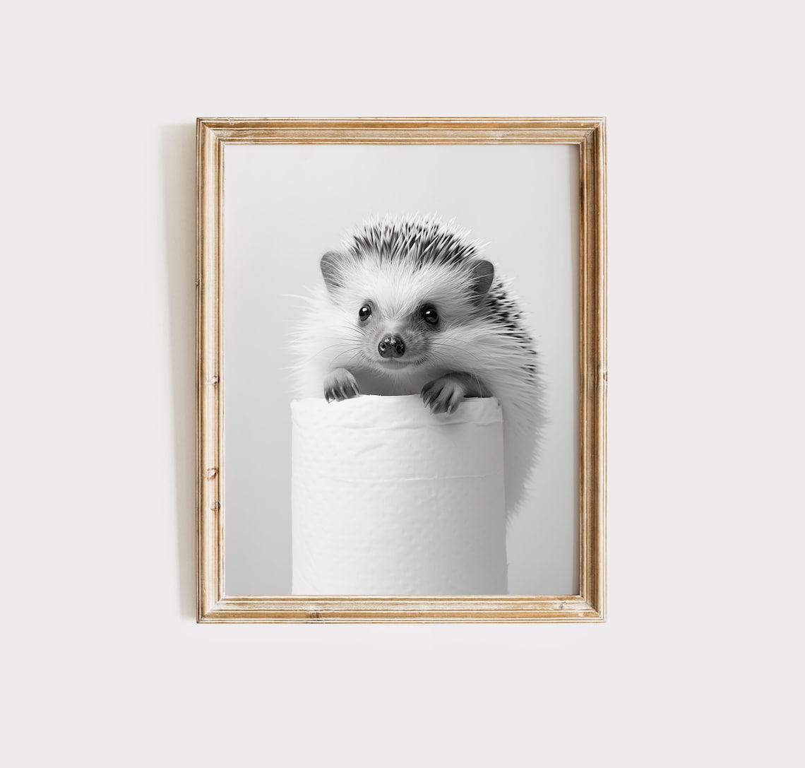 Hedgehog Bathroom Animal Art Print, Black And White