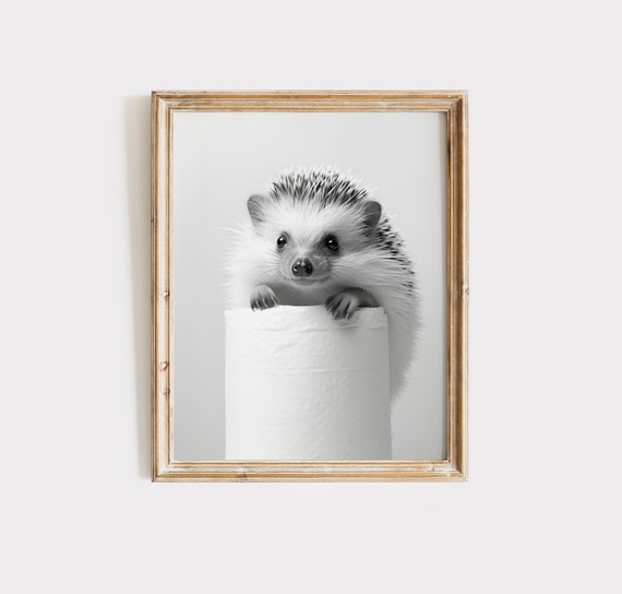 Hedgehog Bathroom Animal Art Print, Black And White