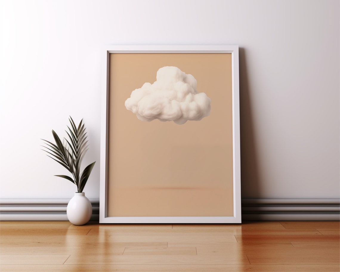 Single White Cloud on Warm Beige Background Minimalist Modern Poster