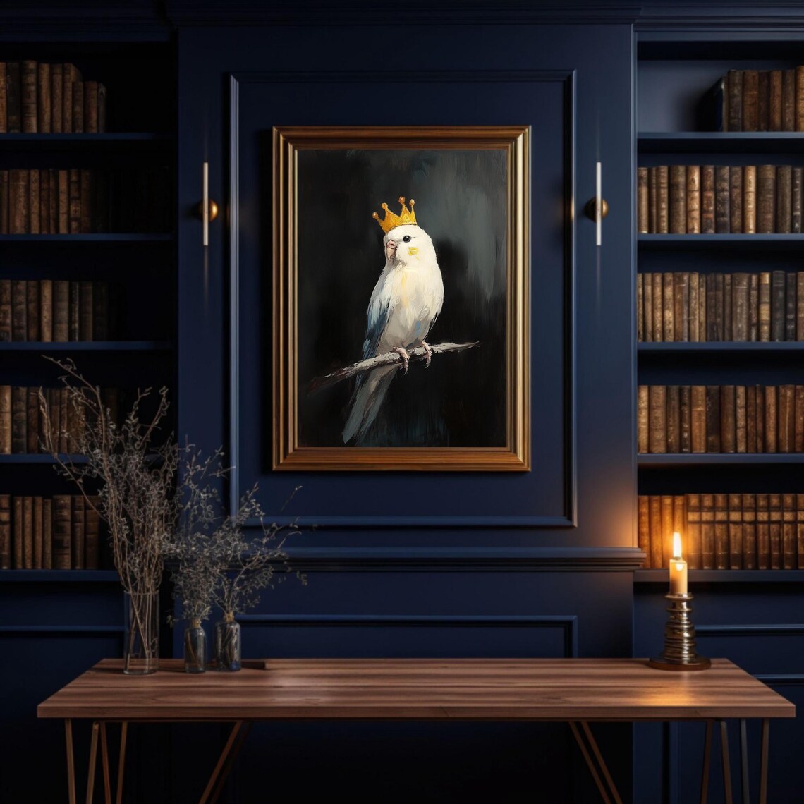 Budgie Art Poster, Dark Academia Bird Decor - Image 2
