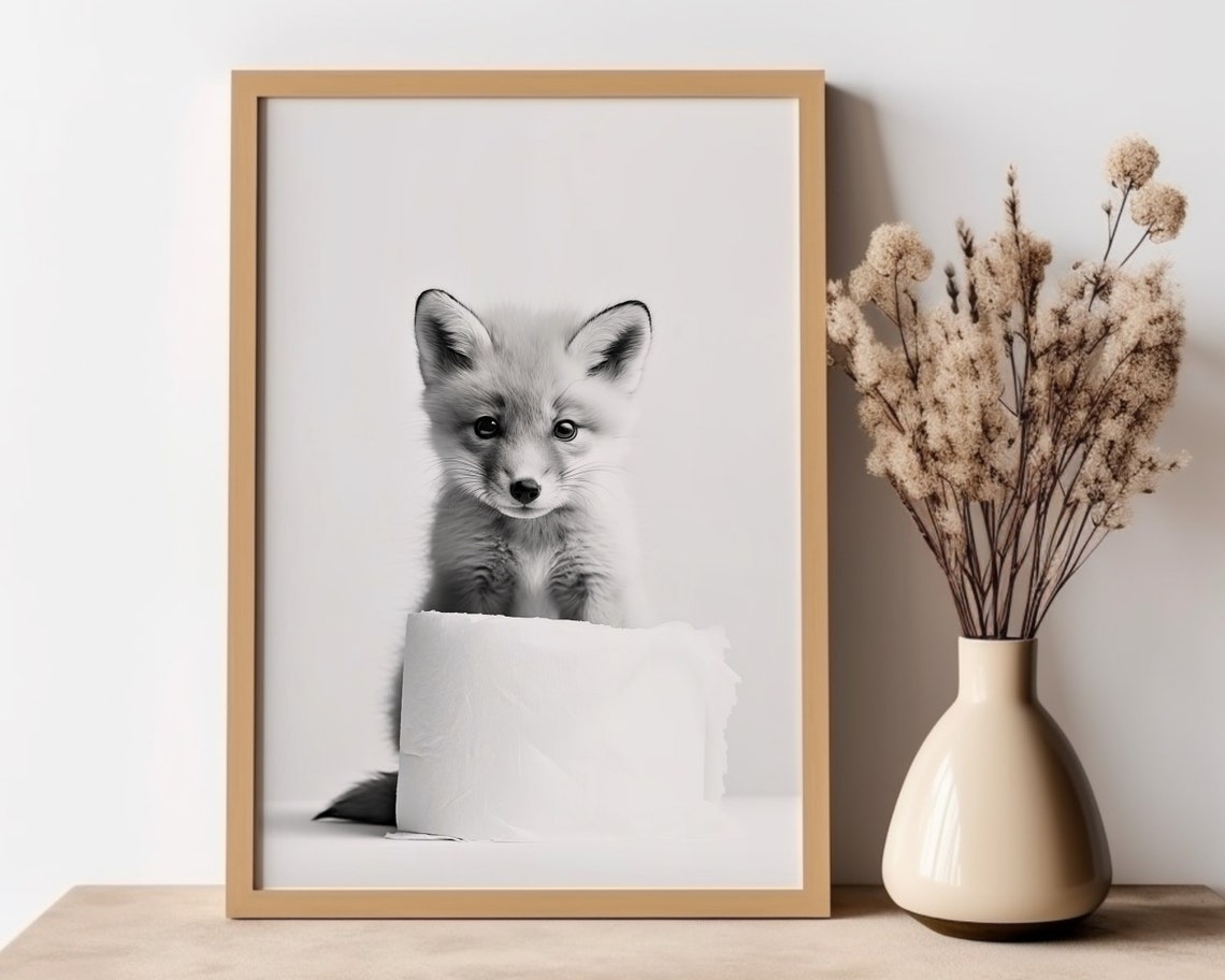 Fox Wall Art Forest Wall Print Fox Animal Bathroom Poster Fox Decor Fox Gift Bathroom Wall Decor Black And White Fox Bathroom Print - Image 2