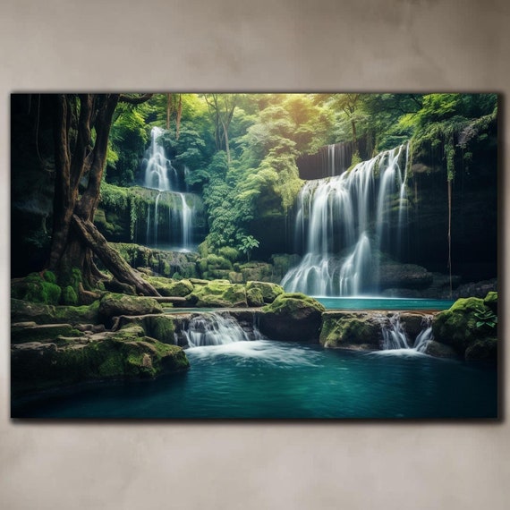 Waterfall Paradise Tempered Glass Printing Wall Art Large Wall Art Modern Glass Art Landscape Wall Art Waterfall Wall Art Glass Printing