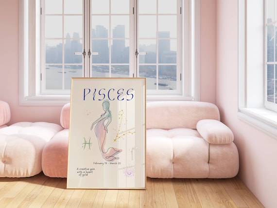 Trendy Pisces Zodiac Sign Print Star Poster Celestial Spiritual Decor Room Art Wall