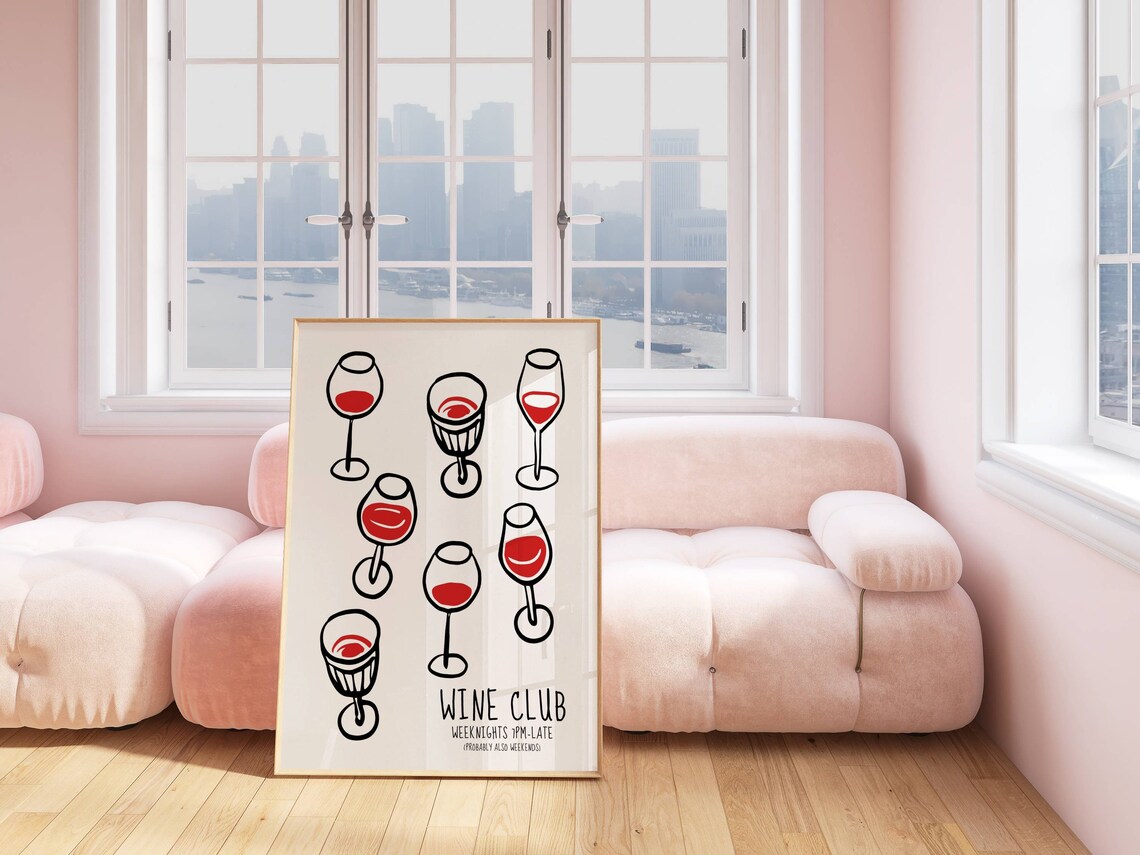 Wine Club Weeknights 9PM Late Funny Red Glasses Bar Cart Quote Poster