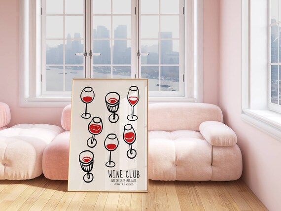 Wine Club Weeknights 9PM Late Funny Red Glasses Bar Cart Quote Poster