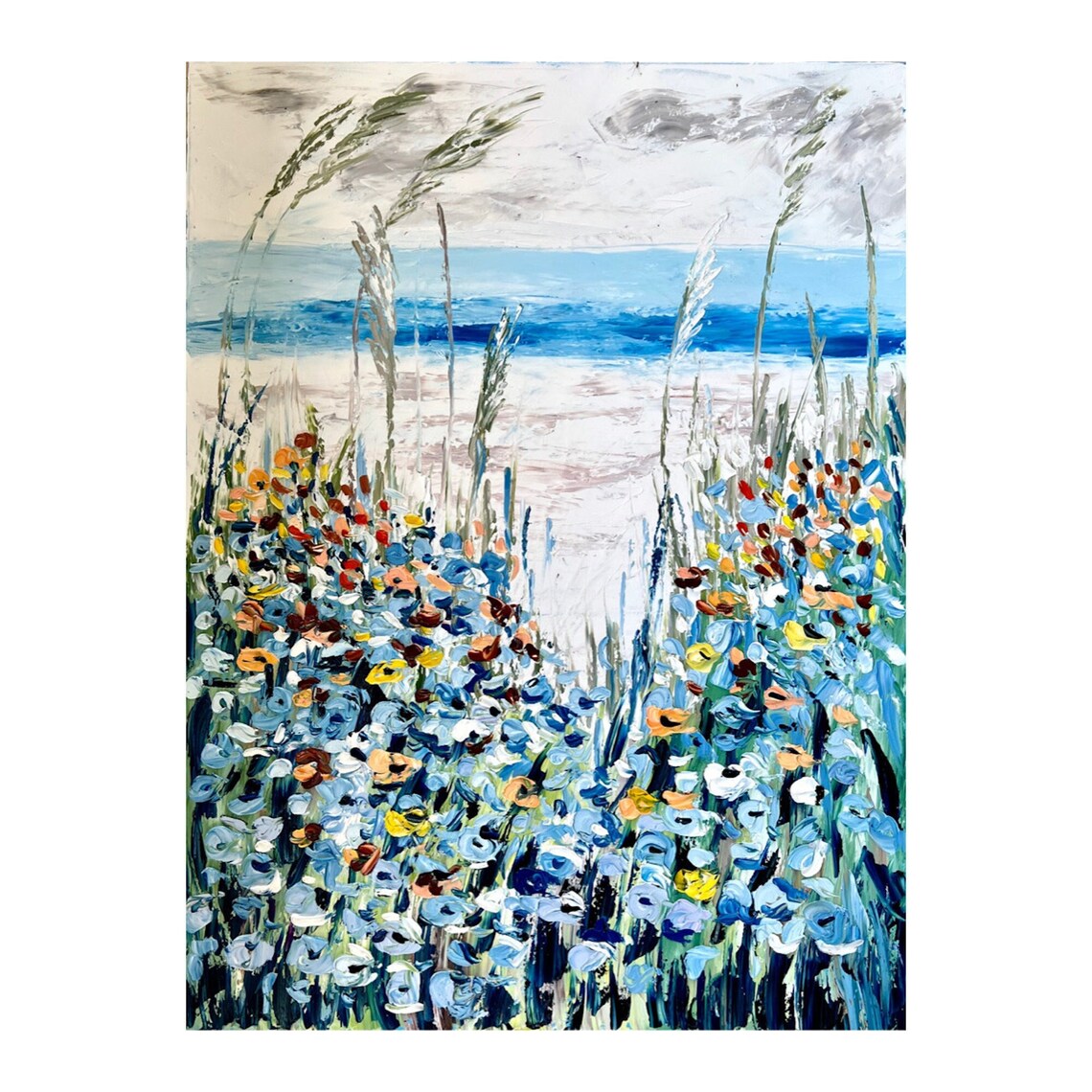 Florida Seascape Beach Flowers, Ocean Art Print