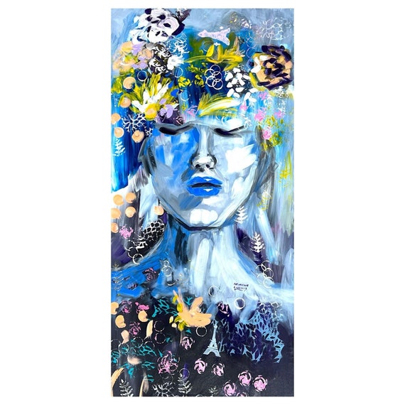 Abstract Custom Portrait Original Painting Handmade Her Dream Blue Portrait Faceless Oil Painting Large Wall Art Personalized Portrait Gift