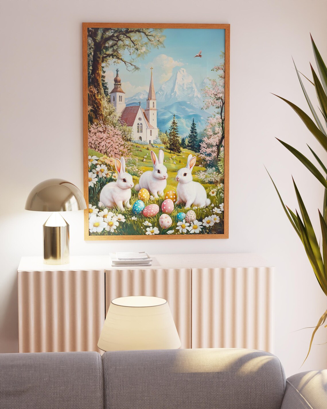 Easter Rabbits Among Daisies by Alpine Church Snow Peak Poster - Image 3