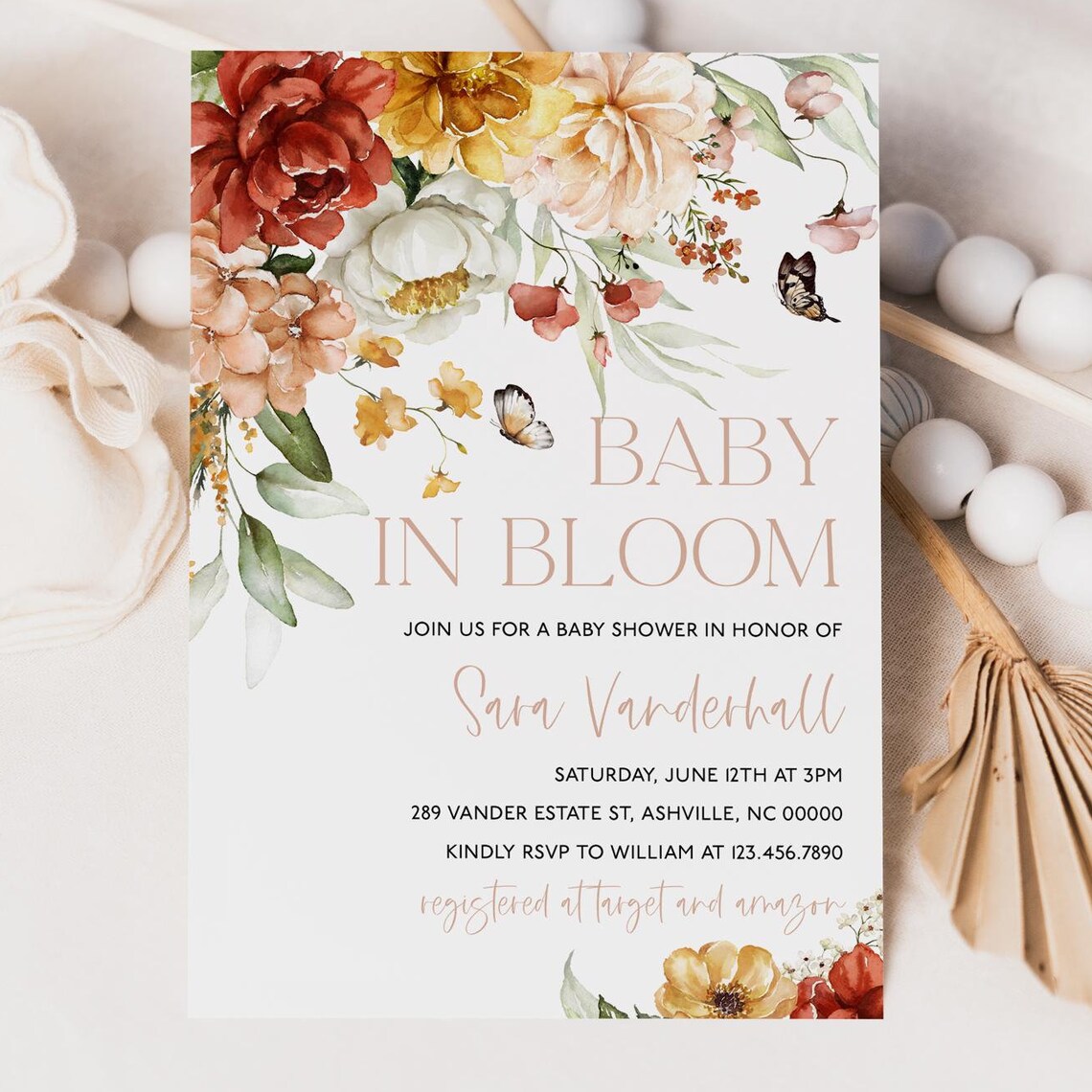 Baby In Bloom Floral Baby Shower Invitation Wildflower Invite Print