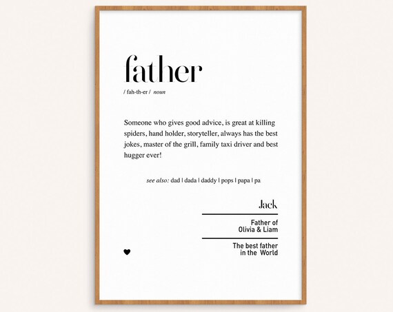 Father Definition Quote Poster Gift For Dad Fathers Day Personalised Gift Birthday Present For Dad Custom Family Poster