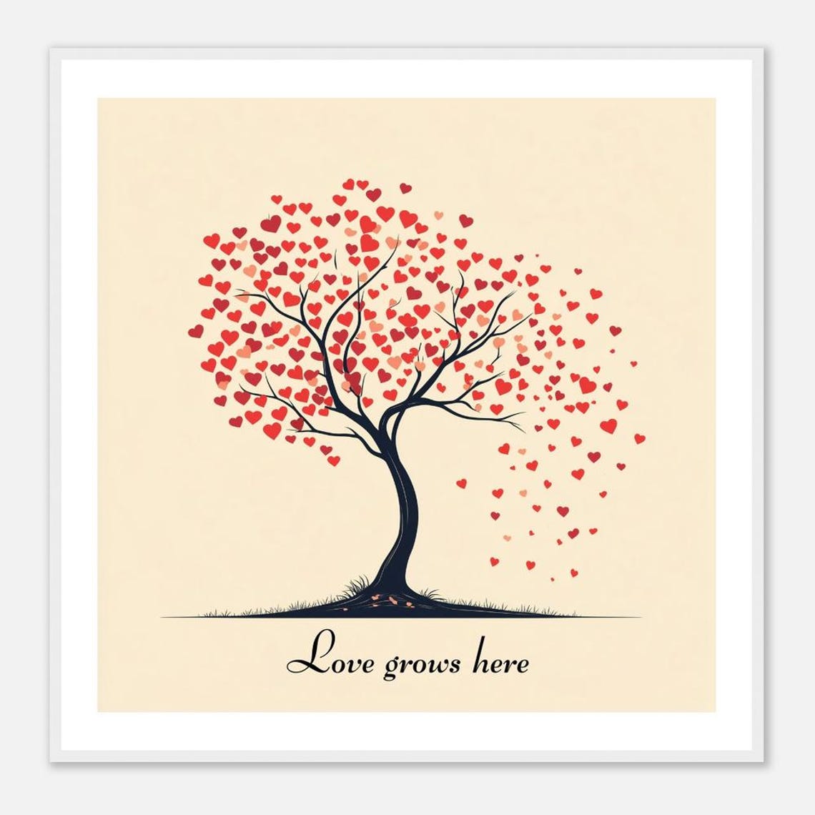 Heart Leaf Tree Love Grows Here Sweet Script Romantic Art Print