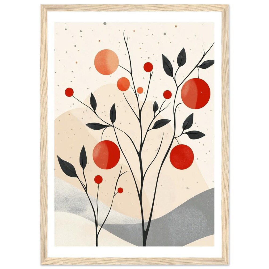 Persimmon Tree Poster Home Decor Minimalistic And Abstract Illustration Wall Art Gift Idea Classic Matte Paper Wooden Framed Poster - Image 3