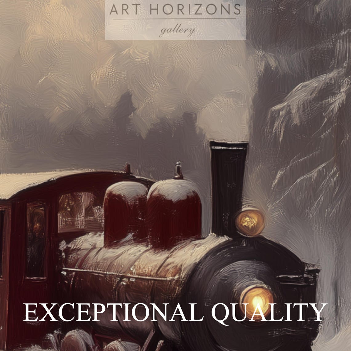 Red Steam Train Snowy Pine Forest Golden Christmas Express Wall Art - Image 3